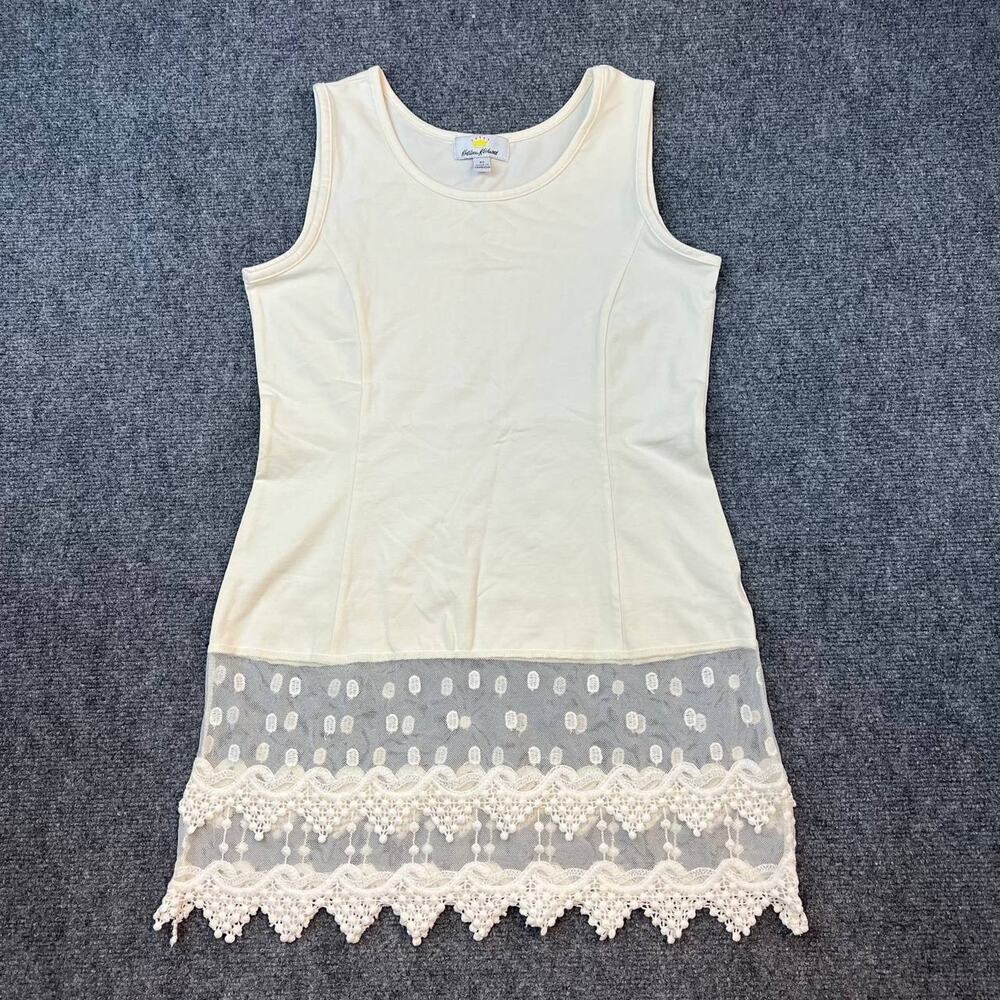 Kathleen Kirkwood Ivory Lace Hem Sleeveless Top XS Cotton Blend